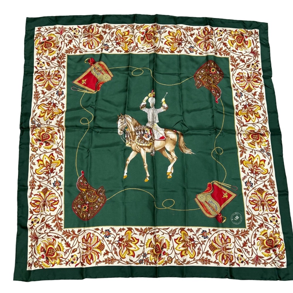 Mantero Collection VIII Silk Scarf Green Equestrian Horse Knight‎ Made in Italy